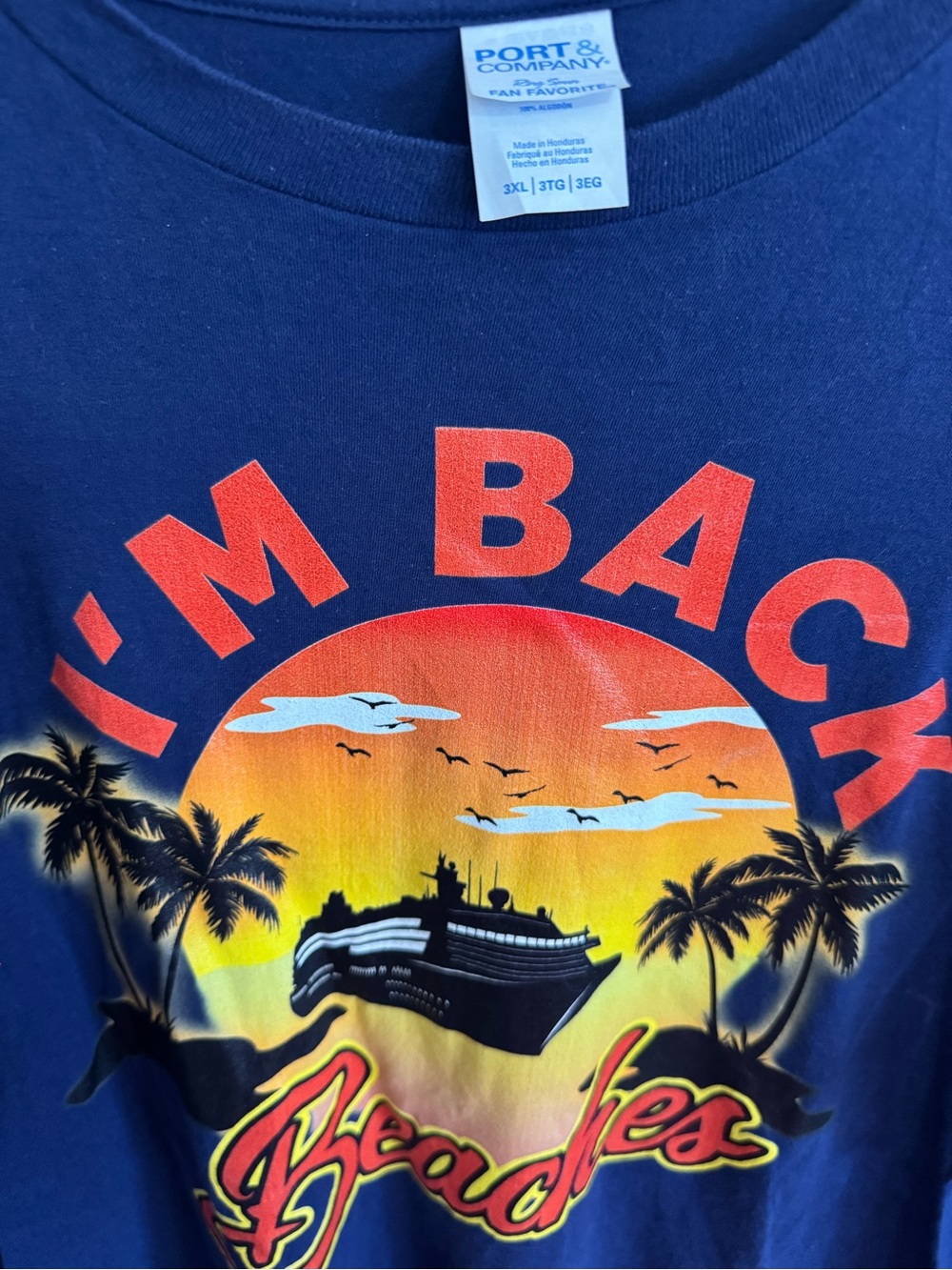3X Navy "I'm Back Beaches" Sunset Cruise Graphic Tee